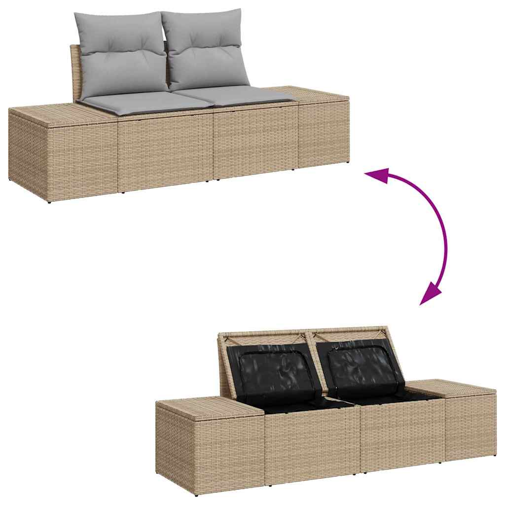 Garten-Sofa-Set mit Speicher 7 pcs Beige Poly Rattan